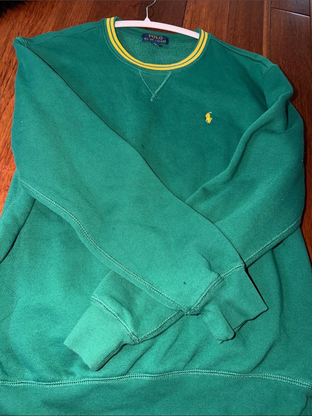 Polo by Ralph Lauren Green Crewneck Sweatshirt with Yellow Polo Pony and Trim